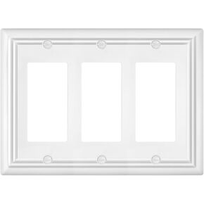 Pure White 2 Toggle/1 Decorator Wall Plates, 1-Pack Combo Double Toggle/Single Rocker Switch Plates, Durable Metal, 3-Gang, 6.77''*4.88'', Midsize