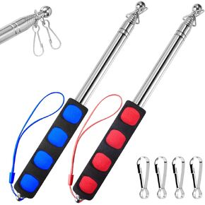 1.6M Telescopic Handheld Flagpoles with Clips, 5 Feet Thick Portable Stainless Steel Telescopic Banner Flag Pole - Tour Guide Flag Pole - Teaching Pointer Stick - 2 Pack (5 Ft, Red+Blue)