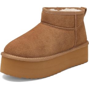 AoSiFu Platform Mini Boots for Women, Genuine Suede Leather Classic Winter Ankle Snow Shoes with Comfortable Memory Foam Insole Water Resistant Lightweight Anti-Slip Outsole Outdoor Indoor