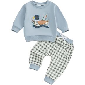 Toddler Boy Hunting Outfit Mallard Duck Long Sleeve Sweatshirt Top Plaid Jogger Pants Set Duck Hunter Clothes