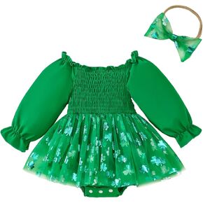 St Patricks Day Baby Girl Outfit Clover Romper Dress Cute One-Piece Lucky Clothes