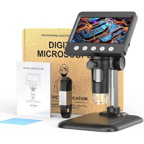 Digital Microscope 4.3-inch IPS HD Color Large Screen, 50x-1000x 2 Million High-Definition Pixel, 178 ° Wide Angle, 8 Bright LED Lights, Rechargeable Battery, Compatible with Windows, Mac OS (Black)
