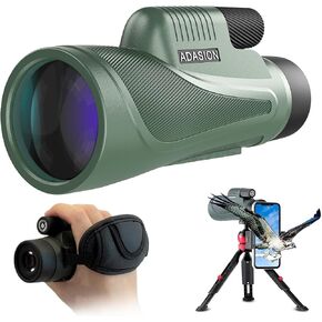 Adasion Monocular for Adults，12x56 Monocular Telescope with Smartphone Tripod,Phone Adapter Portable Bag - Ideal for Bird Watching, Hiking, Camping