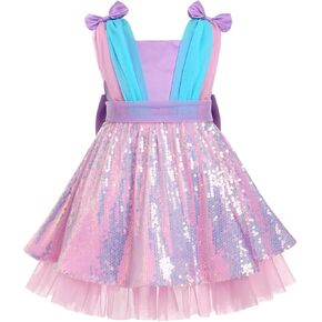 IBTOM CASTLE Toddler Baby Girl Birthday Party Dress Mermaid Princess Sleeveless Sparkle Sequins Bow Ruffle Tulle Tutu Dress