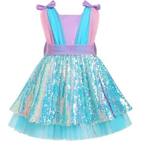 IBTOM CASTLE Toddler Baby Girl Birthday Party Dress Mermaid Princess Sleeveless Sparkle Sequins Bow Ruffle Tulle Tutu Dress