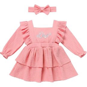 ODASDO Baby Girls First Birthday Outfit Fall Winter Cotton Long Sleeve Tutu Dress Infant Toddlers Photo Shooting Clothes