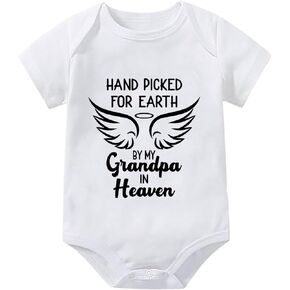 Handpicked for Earth By My Grandpa in Heaven Newborn Outfits Short Sleeve Baby Bodysuit White Baby Romper