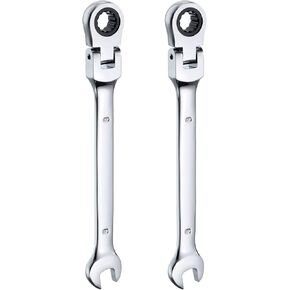 HARFINGTON 2pcs Flex-Head Ratcheting Wrench 8mm 180° Rotating Head Metric Ratchet Combination Wrenches 72-Teeth Chrome Vanadium Steel Open End Ratchet for Fasteners Nut Bolt