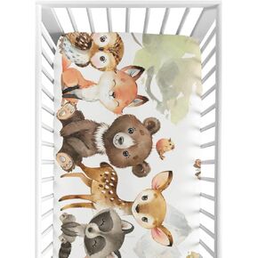 HawSkgFub Woodland Animal Friends Fitted Standard Crib Sheet for Baby Boy Girl, Neutral Forest Deer Bear Fox Owl Toddler Mattress Cover, Soft Stretchy Nursery Bed Sheets Decor Kids Gift 52 x 28