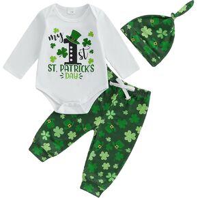 صبي الطفل الجديد القديس باتريكز ، رسالة الزي ، طباعة طبع طويل الأكمام رومبير سراويل سراويل سراويل القبع in Kuwait