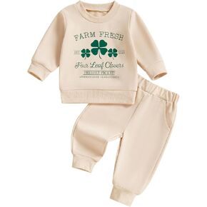 Karuedoo Toddler Baby Boy St Patricks Day Outfit Letter Clover Print Long Sleeve Sweatshirt and Pants Set 2Pcs Irish Outfit