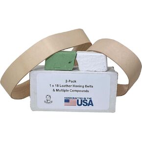 2 Pack of 1" x 18" Leather Strop Honing Belts - Green and White Compounds Included…