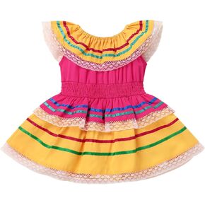 Infants Baby Girls Mexican Dress for Halloween Day of The Dead Traditional Folk Drape Romper Dress