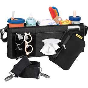 Parent Console Fits for Wonderfold W4&X4, Wagon Stroller Organizer with 4 Insulated Cup Holders, Multiple Storage Pockets, Detachable Pouch, Velcro Strap&Removable Shoulder Strap, Essential of Family