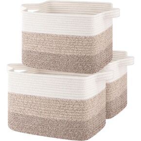 Storage Baskets for Organizing | Woven Baskets for Storage | Cotton Rope Basket for Shelves | Small Baskets | Toy Basket | Cube Shelf Closet Storage Baskets Bins Set 3 (Gradient Yellow)