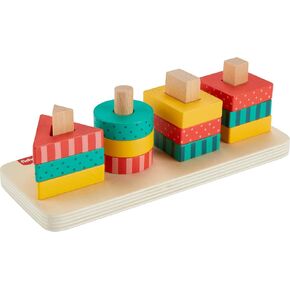 Fisher-Price Wood Toddler Toy Shape Stacker, 13-Piece Wooden Sorting Activity for Fine Motor Play Preschool Kids Ages 2+ Years