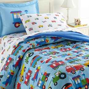 Wildkin 100 ٪ Cotton 7 PC Full Bed-A-Bag for Boys & Girls ، مجموعة الفراش تشمل المعزي ، ورقة مسطحة ، ورقة مجهزة ، اثنين من وسادات وشمس ، مجموعة من الحضن المريح (القطارات ، الطائرات والشاحنات) in Kuwait