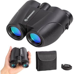 BRESSER 10x25 Binoculars for Adults and Kids, Folding Compact Binocular with Weak Light Vision, Lightweight Small Binoculars for Bird Watching, Travel, Concerts, Hunting, Hiking, Black