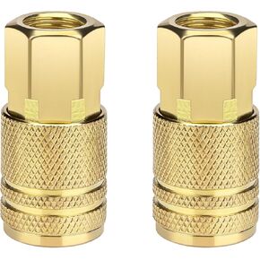 2 Pack Air Hose Fittings,1/4 Inch Brass Female Industrial Coupler,1/4 Inch Air Hose Fittings NPT Female Quick Connector Air Coupler,Air Fittings 4 Ball Bearings For Professional Jobsites, Auto Shops