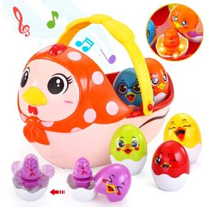 Vatos Baby Easter Egg Toy, Toddler Easter Basket for 1 2 3 4 5 Year Old Boys & Girls | Musical Easter Eggs with Colorful Changing Lights| Musical Easter Eggs for Babies