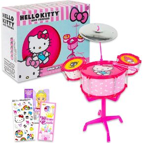 Hello Kitty Toy Drum Set for Girls-Hello Kitty Instrument Bundle with Hello Kitty Drum Music Set ، Hello Kitty Stickers ، Create-A-Face ، Door Hanger | Hello Kitty Musical Toys for Girls