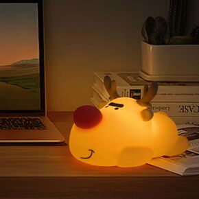 Reindeer Night Light with Auto-Off Timer & Tap Dimming - Cute Moose Shape Silicone Breastfeeding Lamp, BPA-Free Touch Control Bedside Light for Nursery Kids Toddlers, Portable Sleep Aid for Parents