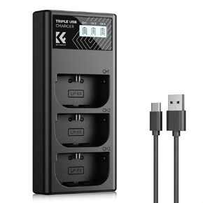 K&F Concept LP-E6NH 3-Slot Charger, LP-E6 LP-E6N Battery Charger with LCD Display for Canon EOS R5 R6 R7 5D 6D 7D Mark II Cameras