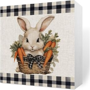 Rustic Farmhouse Easter Bunny Decorations Spring Home Office Desk Decor Wood Box Sign Cubicle Shelf Wall Art Decor Gift Ideas for Her Candy Company 5 X 5 Inch in Saudi Arabia