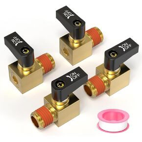 GASHER 4Pcs Air Compressor Valve, 1/4" NPT Male Brass Drain Cock Ball Valve With Plastic Case With Thread Seal Tape, For Air Compressor