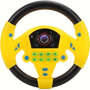 Kids Steering Wheel Car, Baby Steering Wheel Toy with Music Fake Toys Simulated Driving Controller for Baby, Toddlers, Boys and Girls, Car Seat (Yellow)