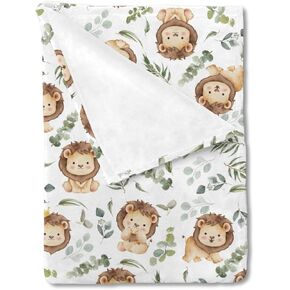 HawSkgFub Cute Lion Safari Animal Baby Blanket Boy Girl Gift Neutral, Eucalyptus Leaf Flannel Fleece Nursery Bed Receiving Blankets, Soft Lightweight Newborn Infant Toddler Kids Crib Bedding 30 x 40