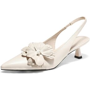 Coutgo Womens Slingback Kitten Heels Flower Closed Pointed Toe Pumps Wedding Party Dress Sandals Shoes