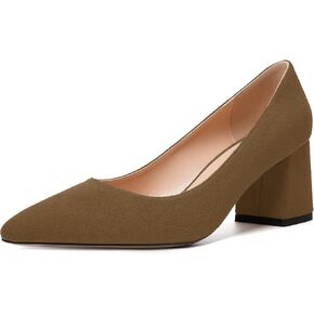 MERRORI Women's Mid Chunky Heels Slip On Pointed Toe Suede Casual Block Dating Heel Pumps Shoes 2.5 Inch