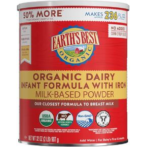 Earth's Best Organic Dairy Infant Powder Formula with Iron, Omega-3 DHA and Omega-6 ARA, 32 Ounce