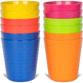 Kids Cups Set of 12 Wheat Straw Toddlers Cups 8 Ounce BPA Free Children Drinking Cup Tumblers - Reusable Dishwasher Safe Cups for Kids and Toddlers