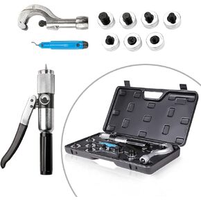 ICOOL Hydraulic Tube Expander Swaging Tool Kit with Tube Cutter, Deburring Tool, 7 Expander Heads 3/8 to 1-1/8 Inches for Aluminum Copper HVAC Pipes