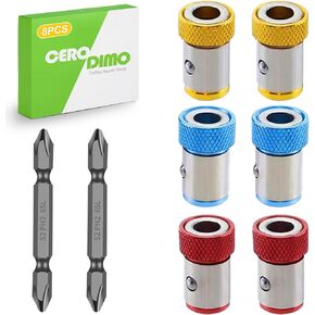 6 Pcs Magnetic Screwdriver Ring Set with 2 PH2 Bits, Universal Magnetic Screw Holder for 1/4'' Hex Drill, Adjustable Drill Bit Attachment