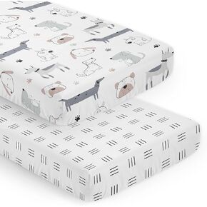 Sweet Jojo Designs Dog Boy Girl Unisex/Gender Neutral Baby Fitted Crib Sheet Set Infant Newborn Nursery Toddler Bed Room Standard Mattress 2pc Grey Taupe Blue Modern Puppy Watercolor Black White Hatch