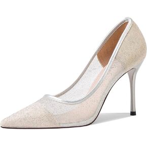 GOSERCE Rhinestone Heels Dressy Women's Stiletto Pointed Toe Pumps Mesh High Heel Pumps Fashion Prom Wedding Evening Party Shoes