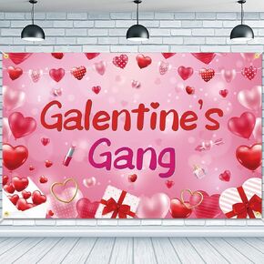 Galentine’s Gang Backdrop Banner 71 x 43 Inch Large Size Happy Galentine’s Day Background Banner Girls Ladies Valentine’s Day Party Decorations Supplies Galentines Day Photo Booth Props