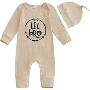 Little Brother Newborn Outfit Long Sleeve Knitted Romper Bodysuit Baby Boy Jumpsuit +Hat Infant Coming Home Clothes