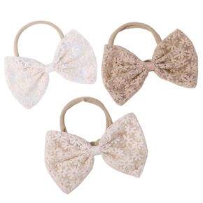 3pcs Baby Lace Flower Bow Headband Baby Girls Baptism Headband Nylon Bow Hair Band Hair Accessories for Toddler Infants ZHB34 (Bow B Set)