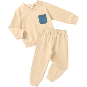 Toddler Boy Girl Fall Outfit Color Block Clothes 2Pcs Sets Long Sleeve Sweatshirt Top and Pants