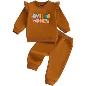 Toddler Girls Fall Outfits Letter Embroidery Ruffles Sleeve Sweatshirt Top Jogger Pants Baby 2pcs Sweatsuits Clothes