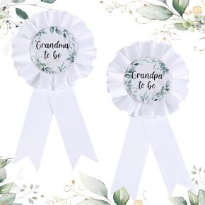 Sage Green Baby Shower Grandma Grandpa to Be Pins, Greenery Eucalyptus Leaf Tinplate Badge Pins New Grandparents Baby Shower Buttons, Sage Theme Gender Reveal Decor Supplies