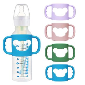 4 Pack Silicone Baby Bottle Handles for Dr Brown Narrow Baby Bottles Hoder with Easy Grip Self Feeding Baby Bottle Universal Bottle Handle, 100% Silicone-BPA-Free Material, Blue, Pink, Green, Purple