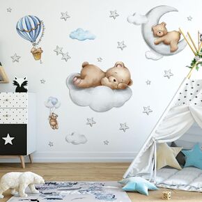 Baby Bear Sleeping Wall Decals Peel and Stick Bear Wall Stickers Removable Cute Bear Wall Stickers Decor for Baby Toddler Kids Room Bedroom Nursery Playroom 422