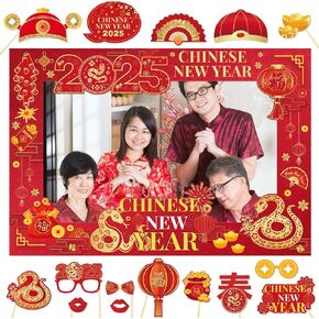 الدعائم الصينية الصينية الجديدة للشعورة مع الإطار ، مضحك 2025 سنة من الدعائم selfie الحزب الأفعى ، قمر ريد سبرينغ مهرجان صيني للعام الجديد تفضل ديكورات الإمدادات in Kuwait