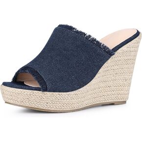 Perphy Open Toe Platform Espadrille Denim Wedge Heel Slide Sandal for Women