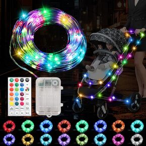 [Timers] 16FT Multicolor Stroller Lights with 20 Cable Ties,16 Color 7 Light Modes Baby Stroller LED Lights with Telecontrol for Walking at Night,LED Safety Light for Baby Strollers Accessories Bikes